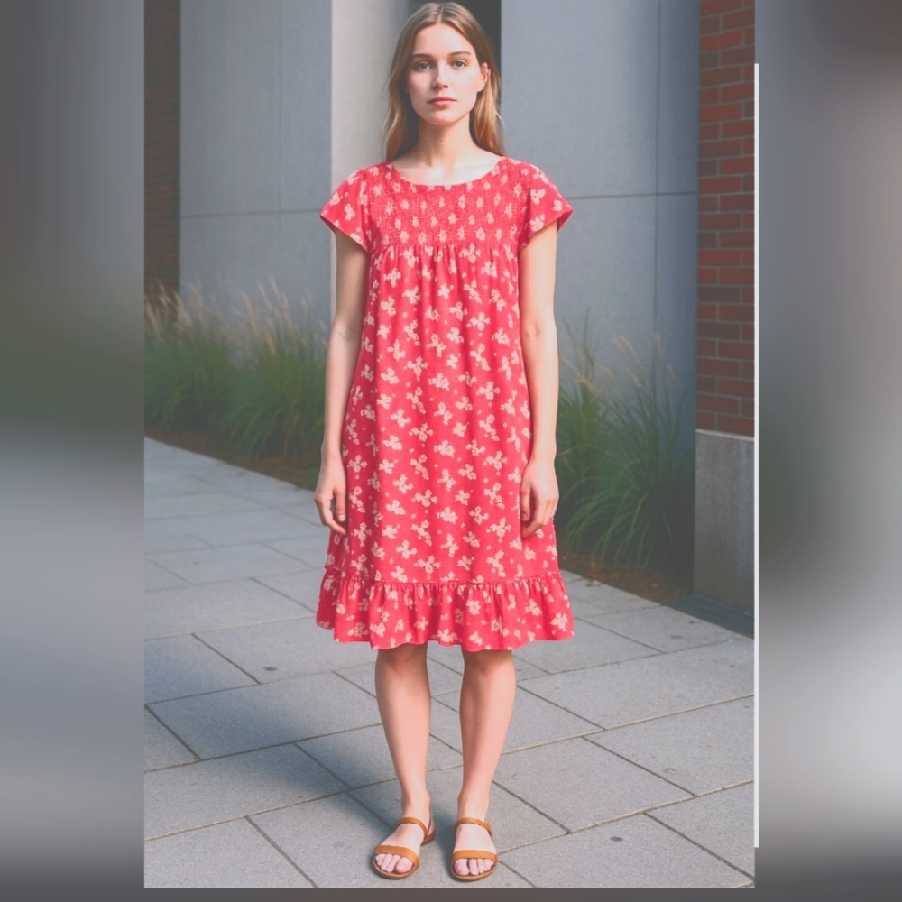 Vintage CY Fashion Women's Midi Dress Pink & White Floral Size Small (Oversized)